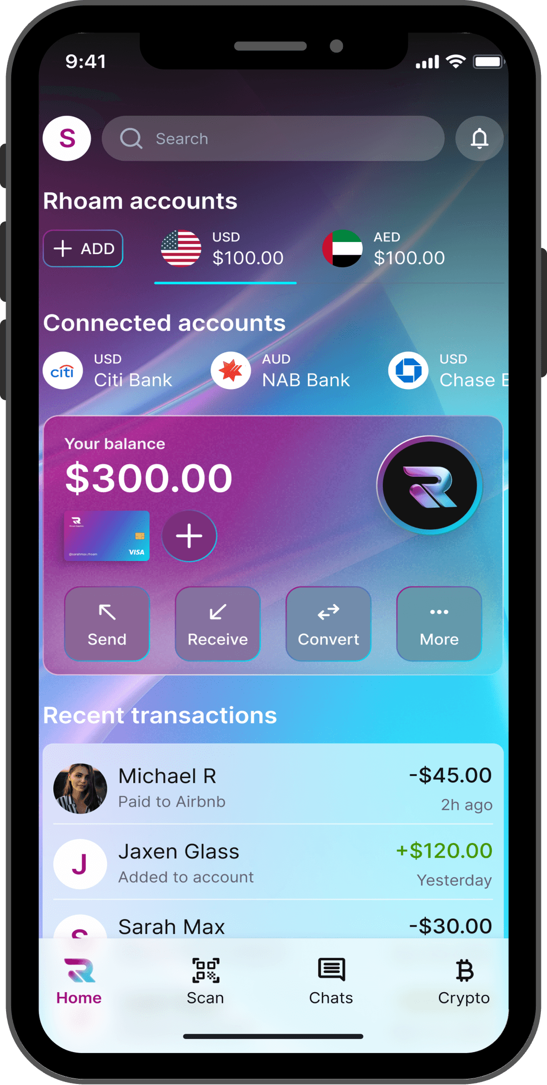 Rhoam app financial dashboard